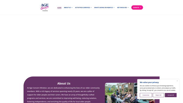 Screenshot of the Age Concern Windsor website