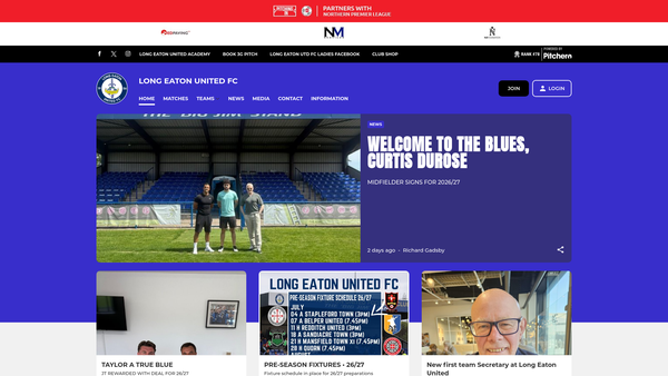 Screenshot of the Long Eaton United Football Club Limited website