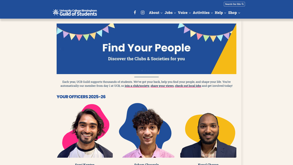 Screenshot of the University College Birmingham Students’ Union (The Guild Of Students) website