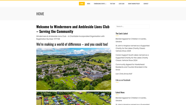 Screenshot of the Windermere And Ambleside Lions Club website