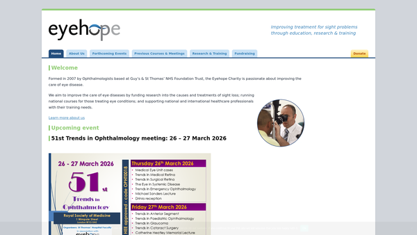 Screenshot of the Eyehope website