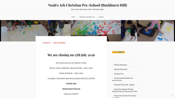 Screenshot of the Noah's Ark Christian Pre-School (Buckhurst Hill) website