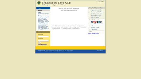 Screenshot of the Shakespeare Lions Club (CIO) website