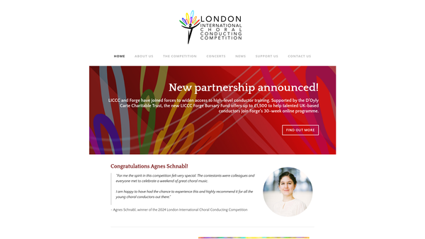 Screenshot of the London International Choral Conducting Competition website