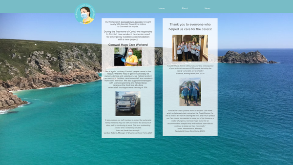Screenshot of the Cornwall Hugs website