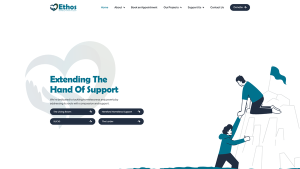 Screenshot of the Ethos-Extending The Hand Of Support website