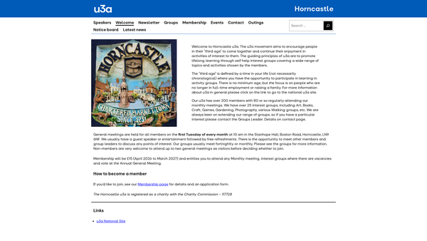 Screenshot of the Horncastle U3A website