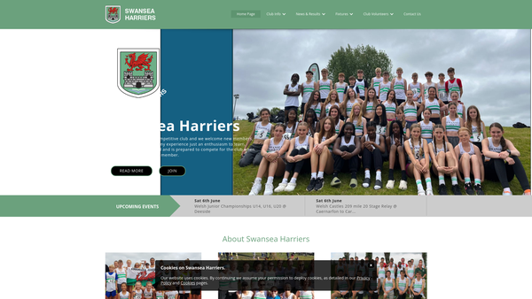 Screenshot of the Swansea Harriers Athletics Club website