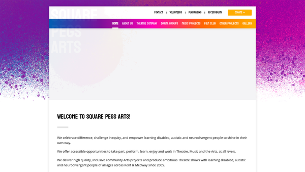 Screenshot of the Square Pegs Arts website