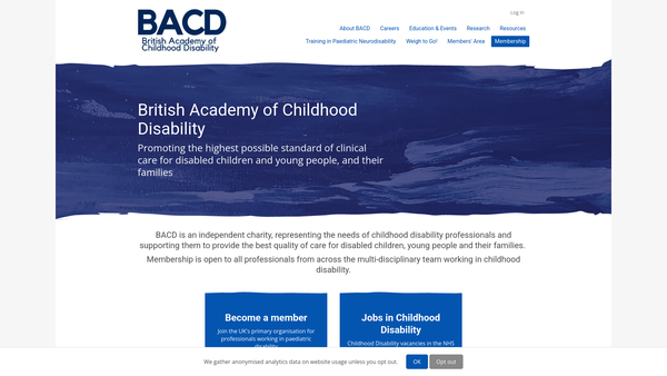 Screenshot of the British Academy Of Childhood Disability website
