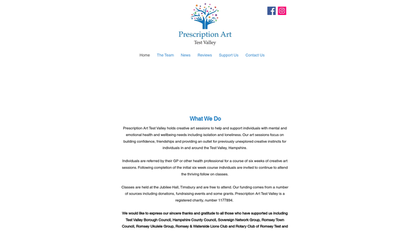 Screenshot of the Prescription Art Test Valley website