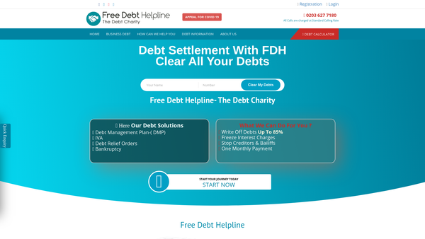 Screenshot of the Free Debt Helpline Limited website