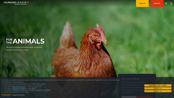 Screenshot of the The Humane League UK website