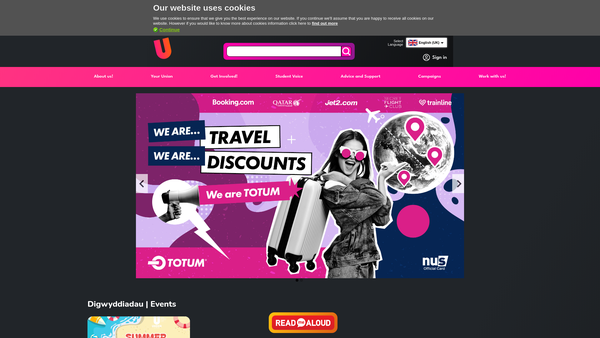 Screenshot of the Bangor University Students' Union website