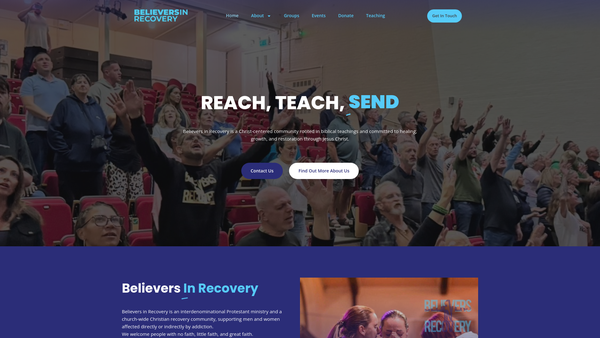 Screenshot of the Believers In Recovery website