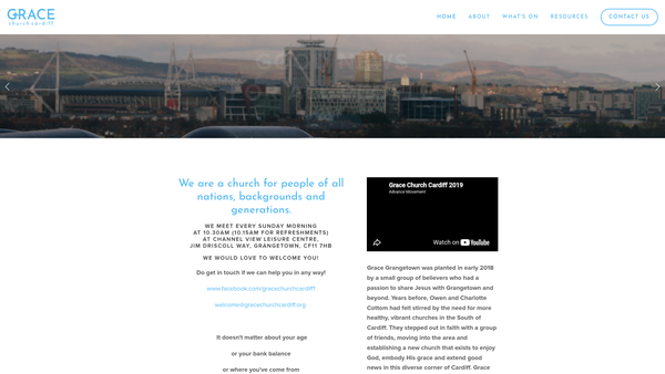 Screenshot of the Grace Church Cardiff website