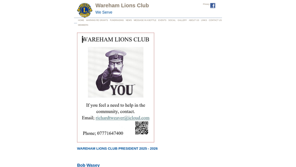 Screenshot of the Wareham Lions Club (CIO) website