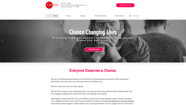 Screenshot of the Chance Changing Lives website