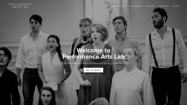 Screenshot of the Performance Arts Lab website