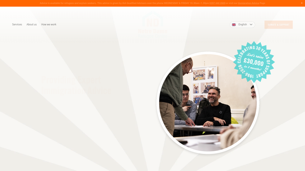 Screenshot of the Notre Dame Refugee Centre website