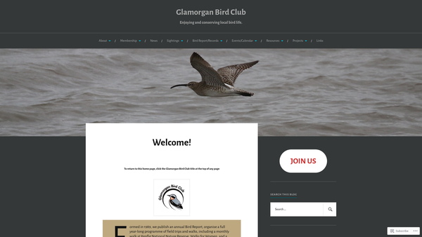 Screenshot of the Glamorgan Bird Club website