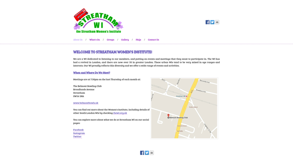 Screenshot of the The Streatham Women's Institute website