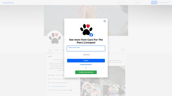 Screenshot of the Care For The Paw website