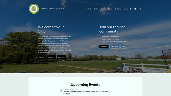 Screenshot of the Walsham-Le-Willows Sports Club Charitable Incorporated Organisation website