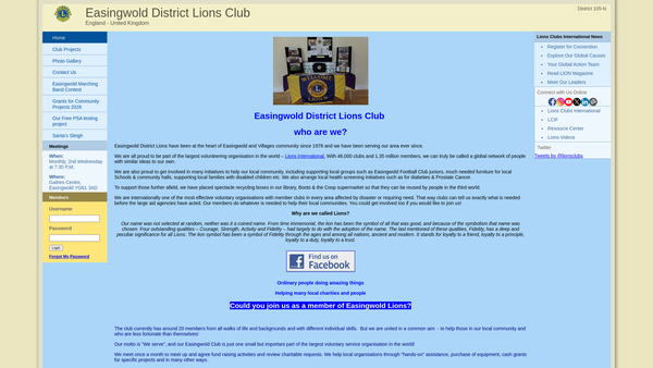 Screenshot of the Easingwold District Lions Club (CIO) website