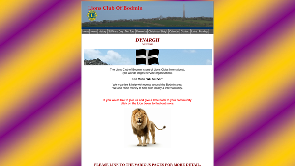 Screenshot of the Bodmin Lions Club (CIO) website