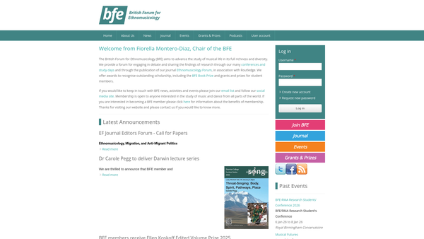 Screenshot of the British Forum For Ethnomusicology website