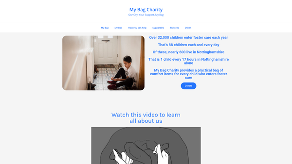 Screenshot of the My Bag Charity website