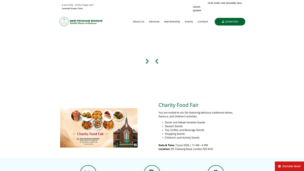 Screenshot of the New Peckham Mosque website