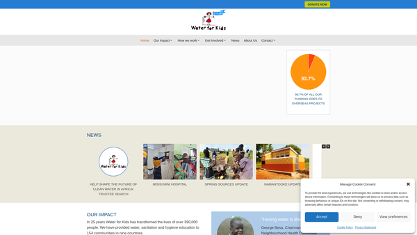 Screenshot of the Water For Kids website