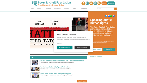 Screenshot of the Peter Tatchell Foundation website
