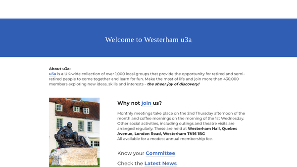 Screenshot of the Westerham U3A website