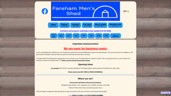 Screenshot of the Fareham Men's Shed website