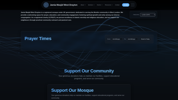 Screenshot of the Jamia Masjid West Drayton Trust website
