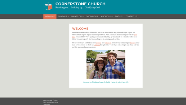 Screenshot of the Cornerstone Church (St Albans) website