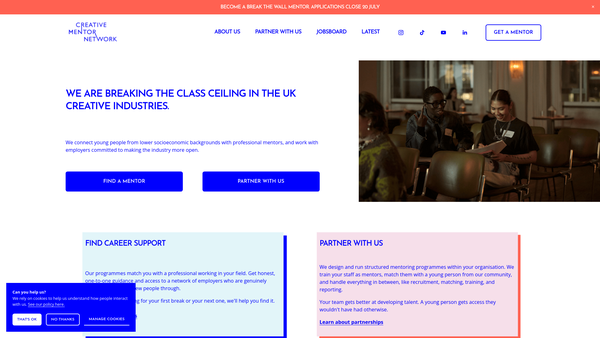 Screenshot of the Creative Mentor Network website