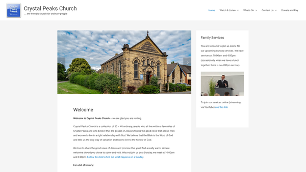 Screenshot of the Crystal Peaks Church website