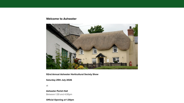 Screenshot of the Ashwater Parish Hall CIO website