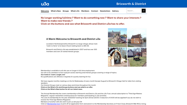 Screenshot of the Brixworth & District U3A website