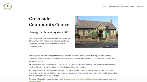 Screenshot of the Greenside Community Centre CIO website