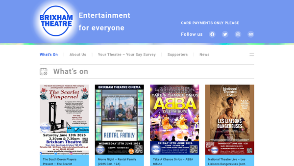 Screenshot of the Brixham Theatre CIO website