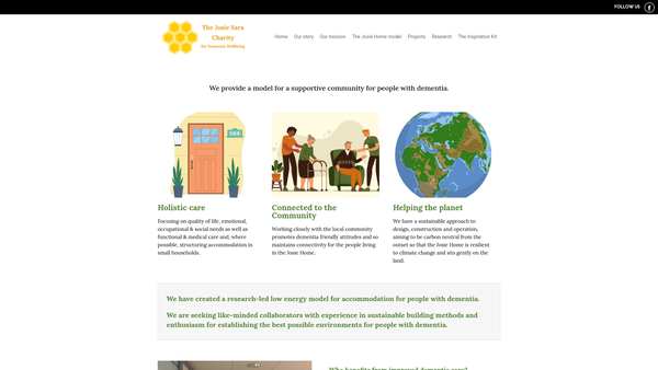 Screenshot of the The Josie Sara Charity for Dementia Wellbeing website