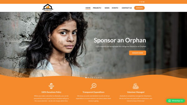 Screenshot of the Alubadia Orphanage website