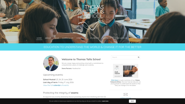 Screenshot of the Thomas Tallis Parent Teacher And Friends Association website