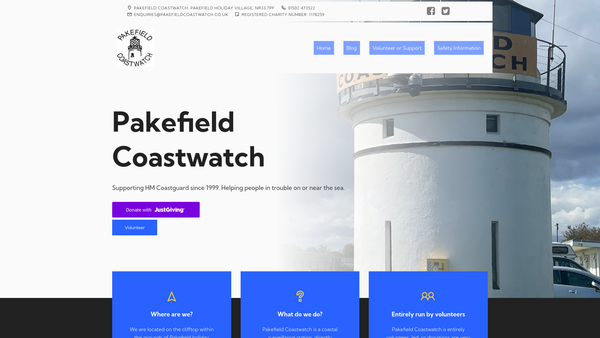 Screenshot of the Pakefield Coastwatch website