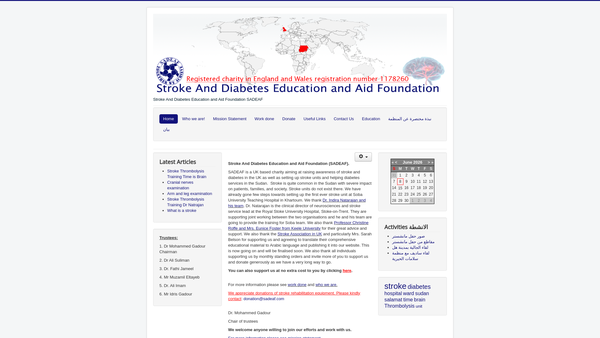 Screenshot of the Stroke And Diabetes Education And Aid Foundation (Sadeaf) website